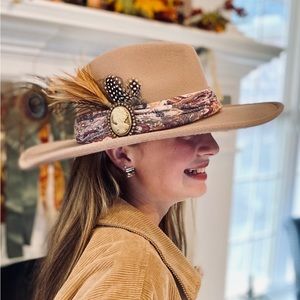 Custom wide brim felt hat. Size is adjustable